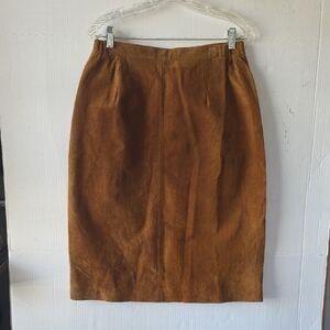 Venezia Y2K Genuine Leather Vintage Suede Skirt Brown A‑Line Knee Length Sz M